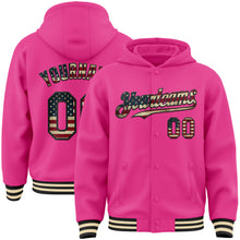 Load image into Gallery viewer, Custom Pink Vintage USA Flag Black-Cream Bomber Full-Snap Varsity Letterman Hoodie Jacket
