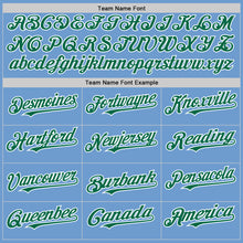 Load image into Gallery viewer, Custom Light Blue Kelly Green-White Bomber Full-Snap Varsity Letterman Hoodie Jacket
