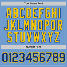 Load image into Gallery viewer, Custom Light Blue Royal-Yellow Bomber Full-Snap Varsity Letterman Two Tone Hoodie Jacket
