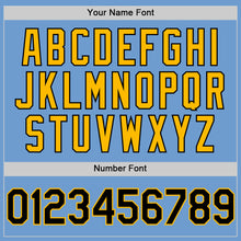 Load image into Gallery viewer, Custom Light Blue Black-Gold Bomber Full-Snap Varsity Letterman Two Tone Hoodie Jacket
