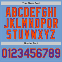 Load image into Gallery viewer, Custom Light Blue Purple-Orange Bomber Full-Snap Varsity Letterman Two Tone Hoodie Jacket
