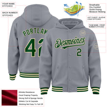 Load image into Gallery viewer, Custom Gray Green-Cream Bomber Full-Snap Varsity Letterman Hoodie Jacket
