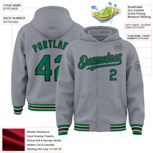 Load image into Gallery viewer, Custom Gray Kelly Green Black-Cream Bomber Full-Snap Varsity Letterman Hoodie Jacket
