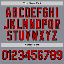 Load image into Gallery viewer, Custom Gray Red-Black Bomber Full-Snap Varsity Letterman Hoodie Jacket
