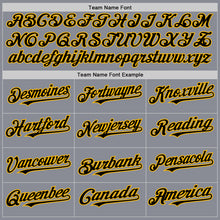 Load image into Gallery viewer, Custom Gray Black-Gold Bomber Full-Snap Varsity Letterman Hoodie Jacket
