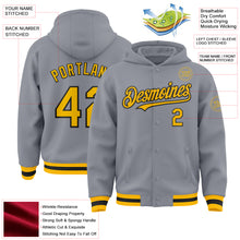 Load image into Gallery viewer, Custom Gray Gold-Black Bomber Full-Snap Varsity Letterman Hoodie Jacket
