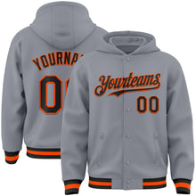Load image into Gallery viewer, Custom Gray Black-Orange Bomber Full-Snap Varsity Letterman Hoodie Jacket
