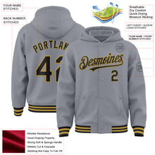Load image into Gallery viewer, Custom Gray Black-Old Gold Bomber Full-Snap Varsity Letterman Hoodie Jacket
