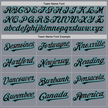 Load image into Gallery viewer, Custom Gray Black-Teal Bomber Full-Snap Varsity Letterman Hoodie Jacket
