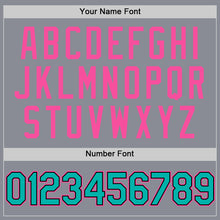 Load image into Gallery viewer, Custom Gray Aqua Black-Pink Bomber Full-Snap Varsity Letterman Hoodie Jacket
