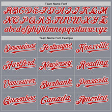 Load image into Gallery viewer, Custom Gray Red-White Bomber Full-Snap Varsity Letterman Hoodie Jacket
