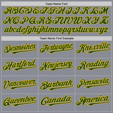 Load image into Gallery viewer, Custom Gray Green-Gold Bomber Full-Snap Varsity Letterman Hoodie Jacket
