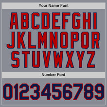 Load image into Gallery viewer, Custom Gray Navy-Red Bomber Full-Snap Varsity Letterman Hoodie Jacket
