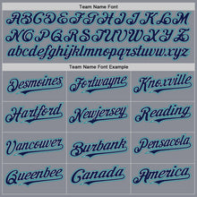 Load image into Gallery viewer, Custom Gray Navy-Teal Bomber Full-Snap Varsity Letterman Hoodie Jacket
