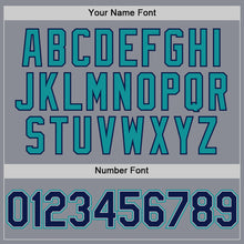 Load image into Gallery viewer, Custom Gray Navy-Teal Bomber Full-Snap Varsity Letterman Hoodie Jacket
