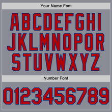 Load image into Gallery viewer, Custom Gray Red-Royal Bomber Full-Snap Varsity Letterman Hoodie Jacket
