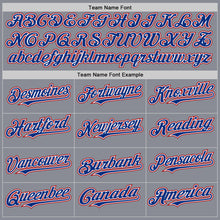 Load image into Gallery viewer, Custom Gray Royal-Red Bomber Full-Snap Varsity Letterman Hoodie Jacket
