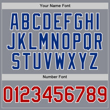 Load image into Gallery viewer, Custom Gray Red-Royal Bomber Full-Snap Varsity Letterman Hoodie Jacket
