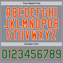 Load image into Gallery viewer, Custom Gray Kelly Green-Orange Bomber Full-Snap Varsity Letterman Hoodie Jacket
