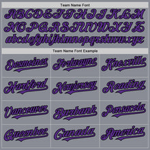 Load image into Gallery viewer, Custom Gray Purple-Black Bomber Full-Snap Varsity Letterman Hoodie Jacket
