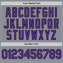 Load image into Gallery viewer, Custom Gray Purple-Black Bomber Full-Snap Varsity Letterman Hoodie Jacket
