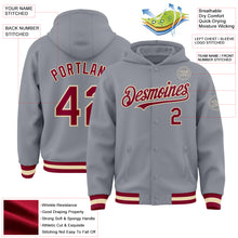 Load image into Gallery viewer, Custom Gray Maroon-Cream Bomber Full-Snap Varsity Letterman Hoodie Jacket

