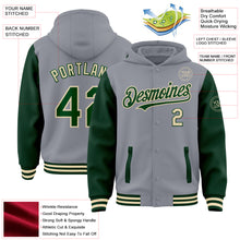 Load image into Gallery viewer, Custom Gray Green-Cream Bomber Full-Snap Varsity Letterman Two Tone Hoodie Jacket
