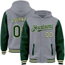 Load image into Gallery viewer, Custom Gray Green-Cream Bomber Full-Snap Varsity Letterman Two Tone Hoodie Jacket
