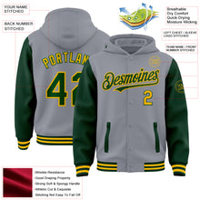 Load image into Gallery viewer, Custom Gray Green-Gold Bomber Full-Snap Varsity Letterman Two Tone Hoodie Jacket
