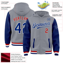 Load image into Gallery viewer, Custom Gray Royal-Red Bomber Full-Snap Varsity Letterman Two Tone Hoodie Jacket
