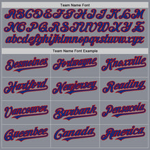 Load image into Gallery viewer, Custom Gray Royal-Red Bomber Full-Snap Varsity Letterman Two Tone Hoodie Jacket
