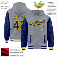 Load image into Gallery viewer, Custom Gray Royal-Yellow Bomber Full-Snap Varsity Letterman Two Tone Hoodie Jacket
