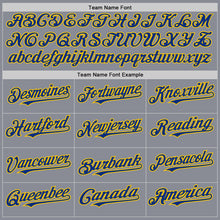 Load image into Gallery viewer, Custom Gray Royal-Yellow Bomber Full-Snap Varsity Letterman Two Tone Hoodie Jacket
