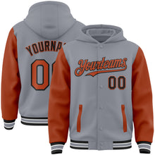 Load image into Gallery viewer, Custom Gray Texas Orange-Black Bomber Full-Snap Varsity Letterman Two Tone Hoodie Jacket
