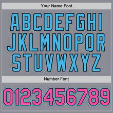 Load image into Gallery viewer, Custom Gray Pink Black-Sky Blue Bomber Full-Snap Varsity Letterman Two Tone Hoodie Jacket
