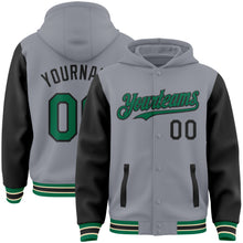 Load image into Gallery viewer, Custom Gray Kelly Green Black-Cream Bomber Full-Snap Varsity Letterman Two Tone Hoodie Jacket

