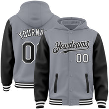 Load image into Gallery viewer, Custom Gray Black-White Bomber Full-Snap Varsity Letterman Two Tone Hoodie Jacket
