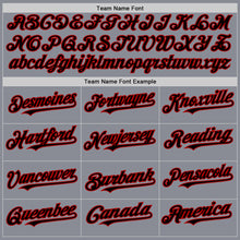 Load image into Gallery viewer, Custom Gray Black-Red Bomber Full-Snap Varsity Letterman Two Tone Hoodie Jacket
