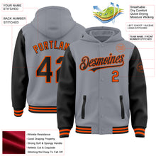 Load image into Gallery viewer, Custom Gray Black-Orange Bomber Full-Snap Varsity Letterman Two Tone Hoodie Jacket
