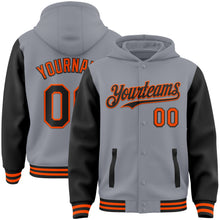 Load image into Gallery viewer, Custom Gray Black-Orange Bomber Full-Snap Varsity Letterman Two Tone Hoodie Jacket
