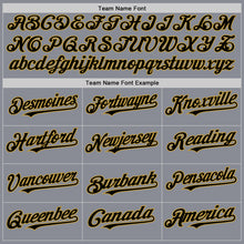 Load image into Gallery viewer, Custom Gray Black-Old Gold Bomber Full-Snap Varsity Letterman Two Tone Hoodie Jacket
