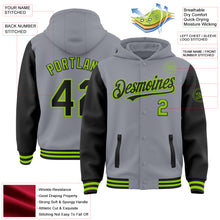 Load image into Gallery viewer, Custom Gray Black-Neon Green Bomber Full-Snap Varsity Letterman Two Tone Hoodie Jacket
