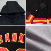Load image into Gallery viewer, Custom Gray Sky Blue Black-Pink Bomber Full-Snap Varsity Letterman Two Tone Hoodie Jacket
