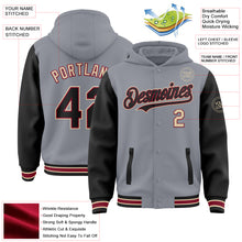 Load image into Gallery viewer, Custom Gray Black Crimson-City Cream Bomber Full-Snap Varsity Letterman Two Tone Hoodie Jacket
