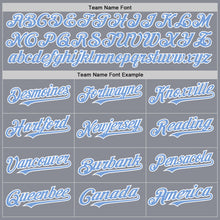 Load image into Gallery viewer, Custom Gray Light Blue-White Bomber Full-Snap Varsity Letterman Two Tone Hoodie Jacket
