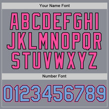 Load image into Gallery viewer, Custom Gray Light Blue Black-Pink Bomber Full-Snap Varsity Letterman Two Tone Hoodie Jacket
