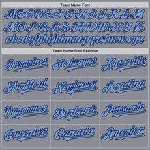 Load image into Gallery viewer, Custom Gray Light Blue-Navy Bomber Full-Snap Varsity Letterman Two Tone Hoodie Jacket
