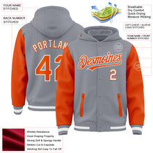 Load image into Gallery viewer, Custom Gray Orange-White Bomber Full-Snap Varsity Letterman Two Tone Hoodie Jacket
