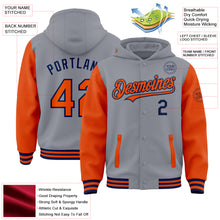 Load image into Gallery viewer, Custom Gray Orange-Navy Bomber Full-Snap Varsity Letterman Two Tone Hoodie Jacket
