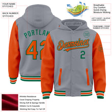 Load image into Gallery viewer, Custom Gray Orange-Kelly Green Bomber Full-Snap Varsity Letterman Two Tone Hoodie Jacket
